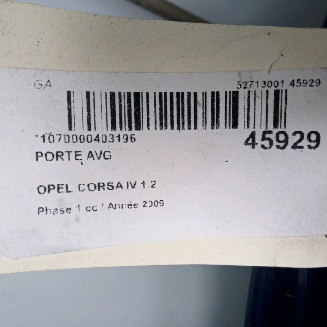 Porte avant gauche occasion OPEL CORSA IV Phase 1 09-2006->12-2010 1.2 TWINPORT 80ch 93191126 4