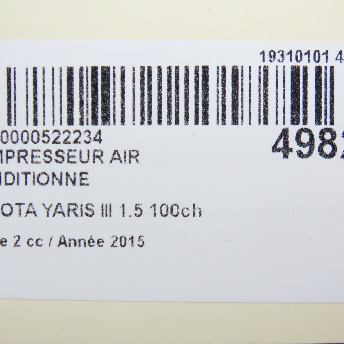 Compresseur air conditionne occasion TOYOTA YARIS III Phase 2 06-2014->... 1.5 100ch 8837052012 8