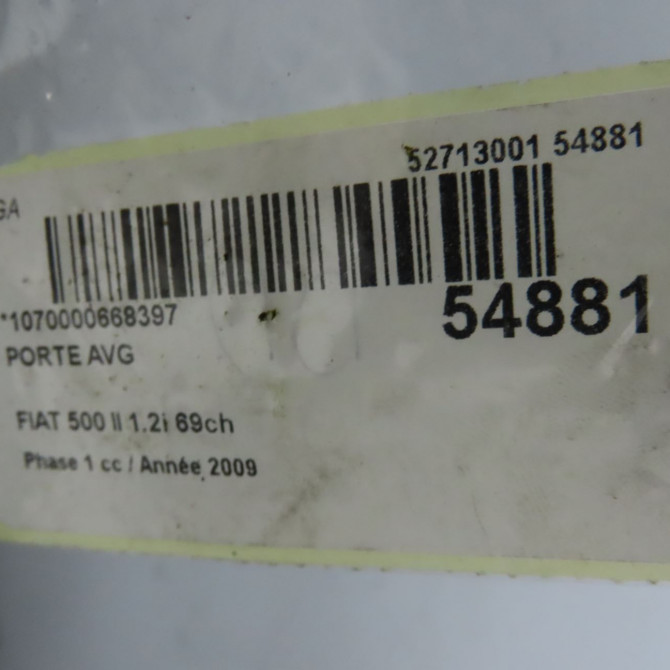 Porte avant gauche occasion FIAT 500 II 500 II Phase 1 2007-07-01->2016-03-31 1.2i 69ch 52136363 5