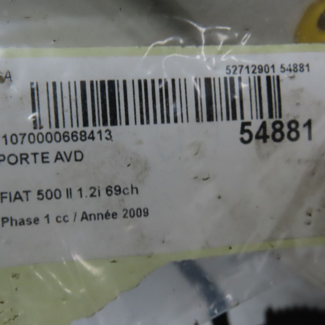 Porte avant droite occasion FIAT 500 II 500 II Phase 1 2007-07-01->2016-03-31 1.2i 69ch 52136362 5