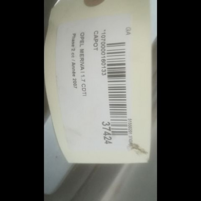 Capot occasion OPEL MERIVA I Phase 2 01-2006->09-2010 1.7 CDTI 100ch 93186909 4