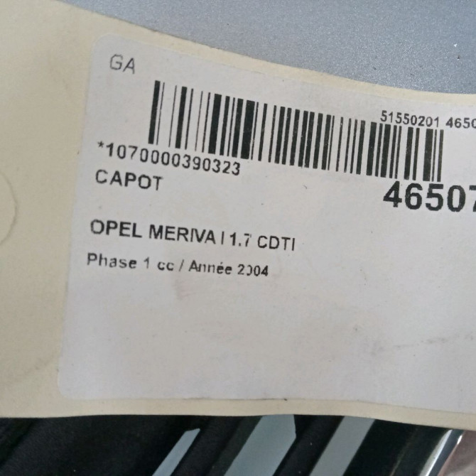 Capot occasion OPEL MERIVA I Phase 1 04-2003->12-2005 1.7 CDTI 93186909 3