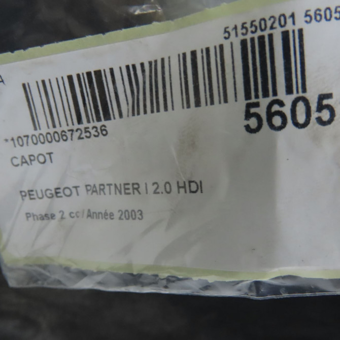 Capot occasion PEUGEOT PARTNER I Phase 2 11-2002->05-2008 2.0 HDI 9839337980 5