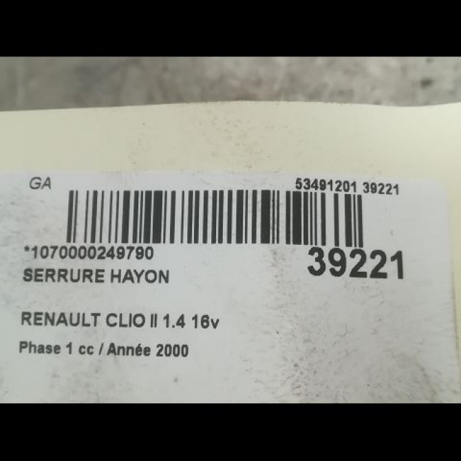 Serrure hayon occasion RENAULT CLIO II Phase 1 03-1998->06-2001 1.4 16v 7700838546 2