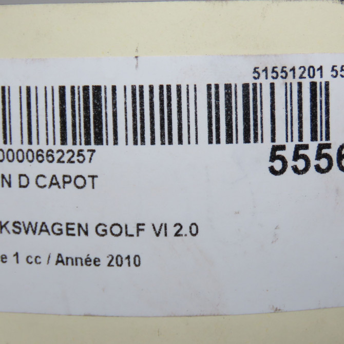 Verin d capot occasion VOLKSWAGEN GOLF VI Phase 1 10-2008->04-2013 2.0 TDI 140ch 5K0823359E 5