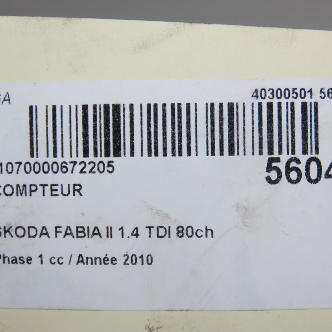 Compteur occasion SKODA FABIA II Phase 1 05-2007->03-2010 1.4 TDI 80ch 5J0920801CKD0 8