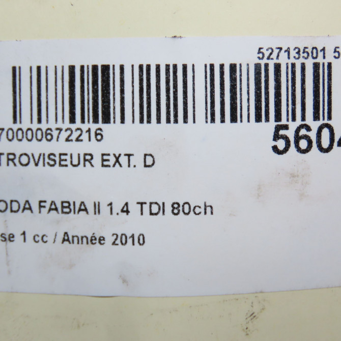Retroviseur exterieur manuel droit occasion SKODA FABIA II Phase 1 05-2007->03-2010 1.4 TDI 80ch 5J1857508D 6