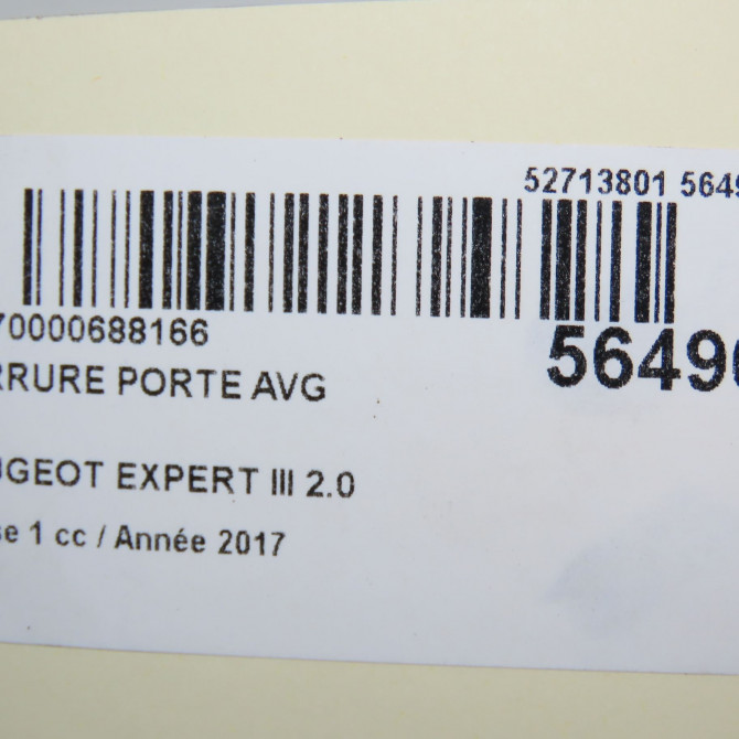 Serrure porte avg occasion PEUGEOT EXPERT III phase 1 03-2016->... 2.0 BLUEHDI 120ch 9808413980 7