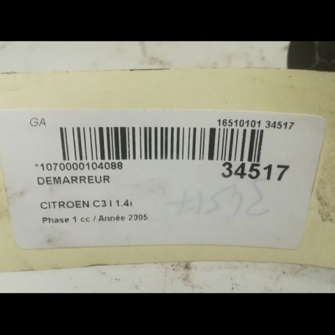 Démarreur occasion CITROEN C3 I Phase 1 04-2002->10-2005 1.4i 5802M9 5