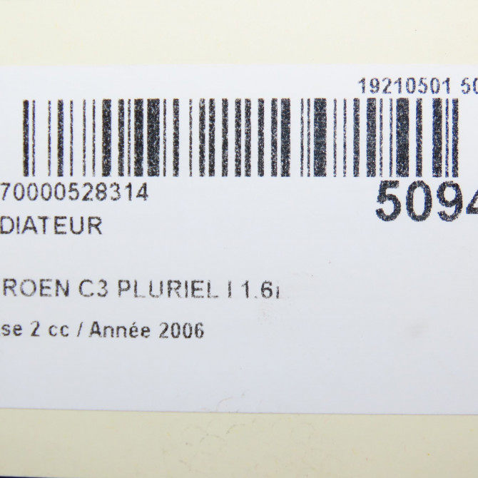 Radiateur occasion CITROEN C3 PLURIEL I Phase 2 03-2008->12-2010 1.6i 109ch 1330W8 4