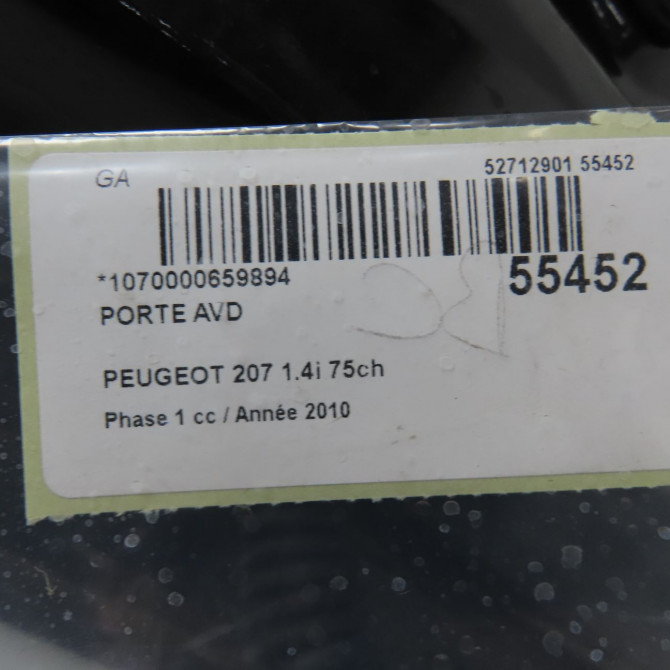 Porte avant droite occasion PEUGEOT 207 Phase 1 04-2006->06-2013 1.4i 75ch 9004X8 4