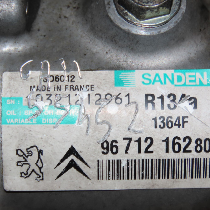 Compresseur air conditionne occasion PEUGEOT 207 Phase 1 04-2006->06-2013 1.4i 75ch 9822826880 8