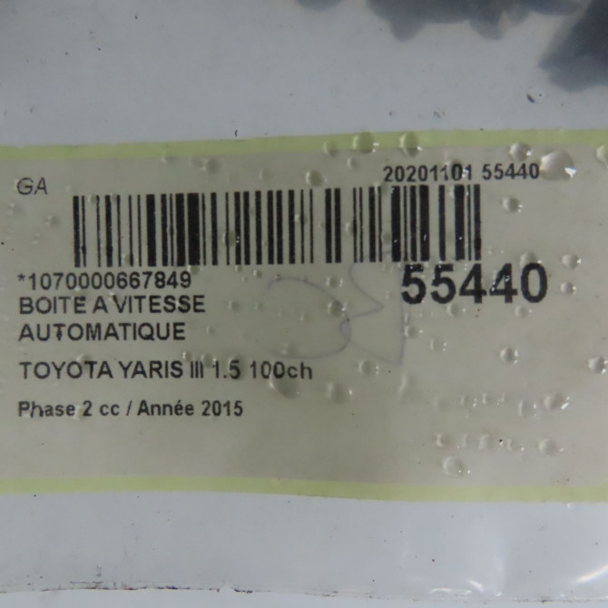 Boîte à vitesse automatique occasion TOYOTA YARIS III Phase 2 06-2014->... 1.5 100ch 3090052010 7