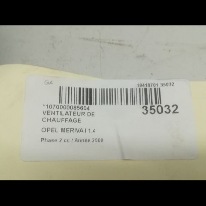 Ventilateur de chauffage occasion OPEL MERIVA I Phase 2 01-2006->09-2010 1.4 TWINPORT 13124703 3
