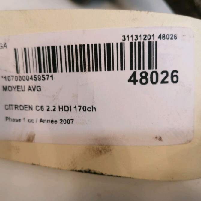Moyeu avg occasion CITROEN C6 Phase 1 12-2005->03-2013 2.2 HDI 170ch 330780 3