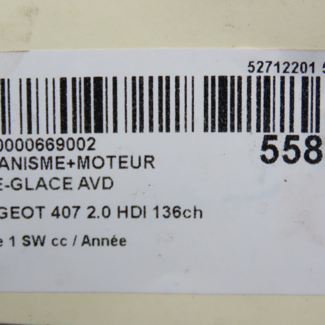 Mecanisme + moteur lève-glace avant droit occasion PEUGEOT 407 phase 1 SW 07-2004->07-2008 2.0 HDI 136ch 9222Q4 7