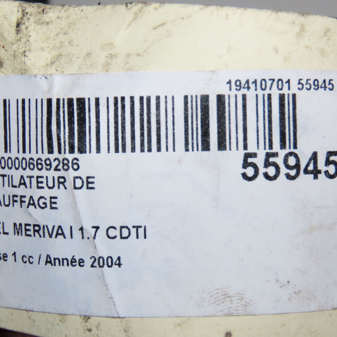 Ventilateur de chauffage occasion OPEL MERIVA I Phase 1 04-2003->12-2005 1.7 CDTI 13124703 5