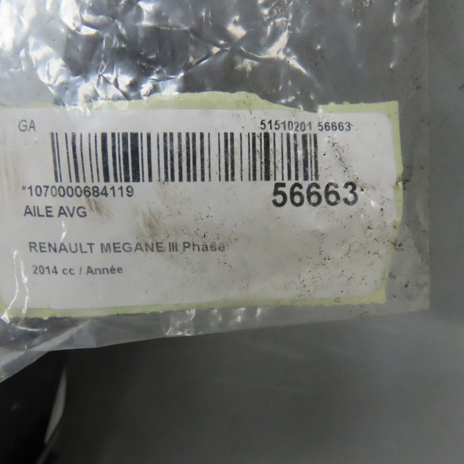 Aile avant gauche occasion RENAULT MEGANE III Phase 3 10-2013->... 631011470R 4