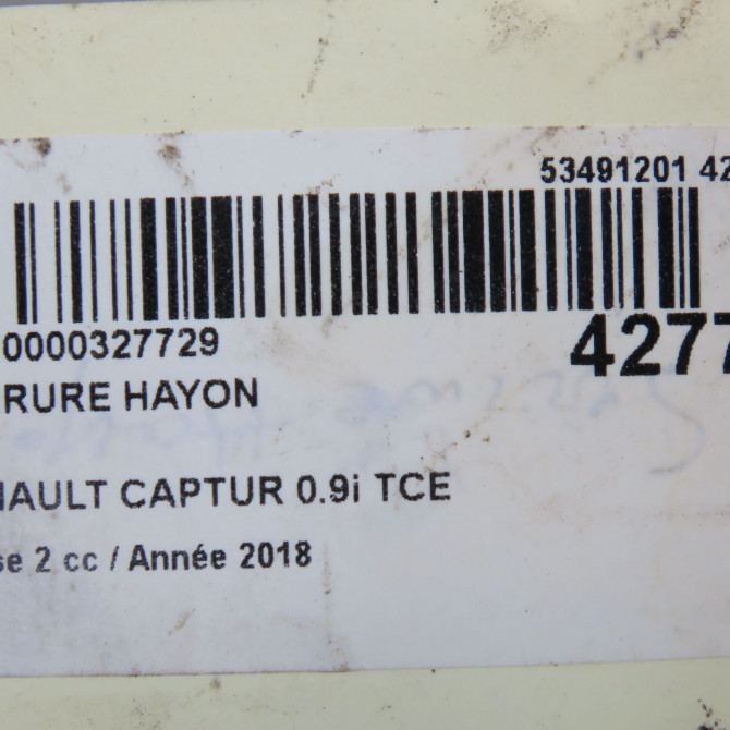 Serrure hayon occasion RENAULT CAPTUR Phase 1 04-1995->04-1999 0.9i TCE 90ch 5