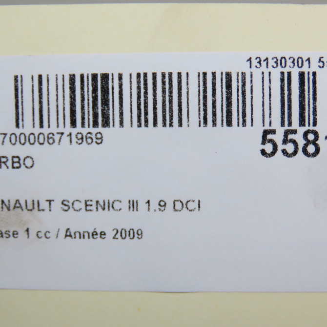 Turbo occasion RENAULT SCENIC III Phase 1 04-2009->11-2011 1.9 DCI 130ch 7701478904 6