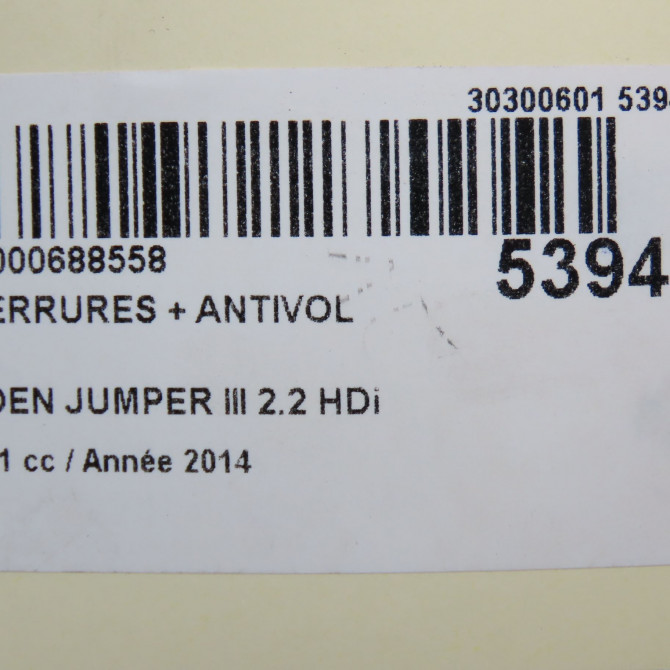 Kit serrures + antivol occasion CITROEN JUMPER III Phase 1 06-2006->... 2.2 HDi 130ch 4162VN 7