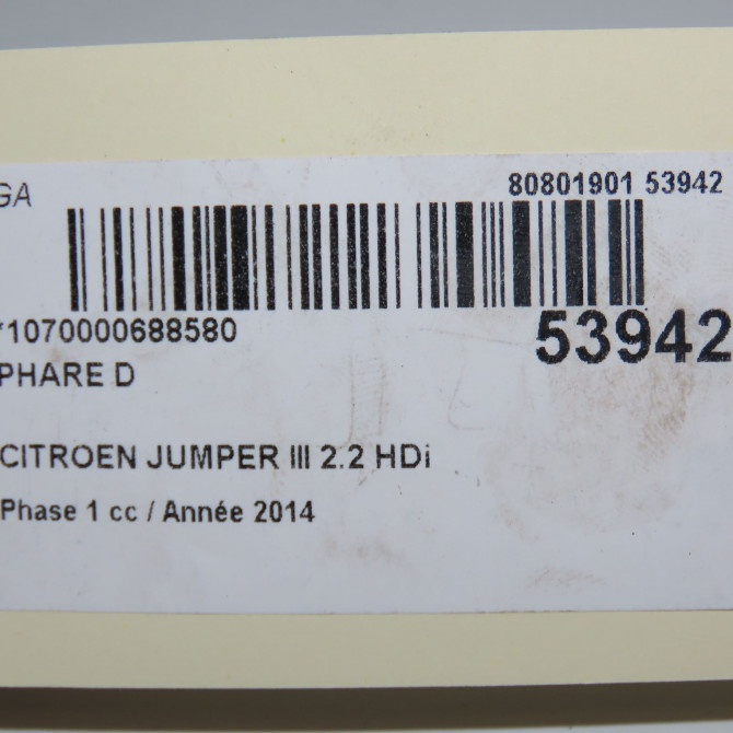 Phare droit occasion CITROEN JUMPER III Phase 1 06-2006->... 2.2 HDi 130ch 1606926880 5