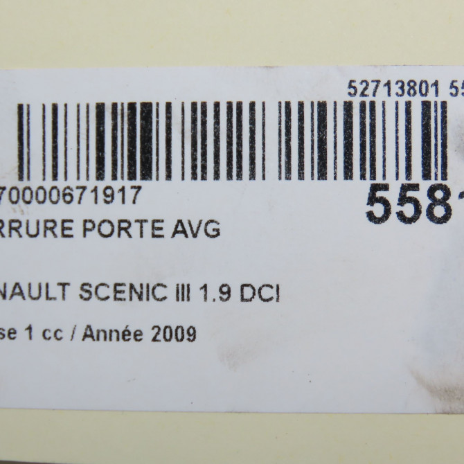 Serrure porte avg occasion RENAULT SCENIC III Phase 1 04-2009->11-2011 1.9 DCI 130ch 805030006R 7