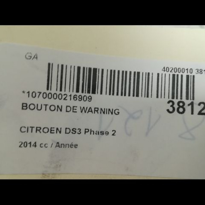 Bouton de warning occasion CITROEN DS3 Phase 2 06-2014->... 6490CY 3