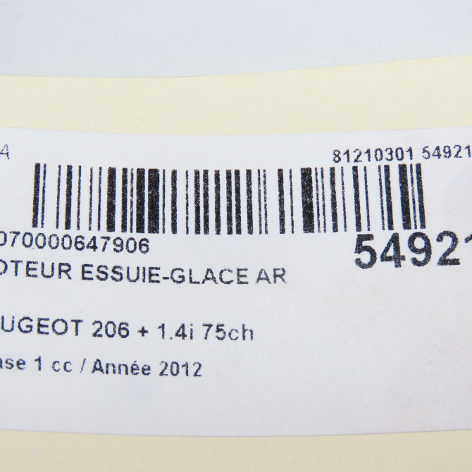 Moteur essuie-glace arrière occasion PEUGEOT 206 + Phase 1 03-2009->05-2013 1.4i 75ch 6405H8 7