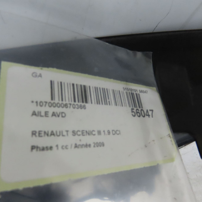 Aile avant droite occasion RENAULT SCENIC III Phase 1 04-2009->11-2011 1.9 DCI 130ch 631002127R 3