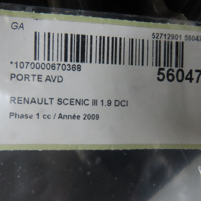 Porte avant droite occasion RENAULT SCENIC III Phase 1 04-2009->11-2011 1.9 DCI 130ch 801008349R 4