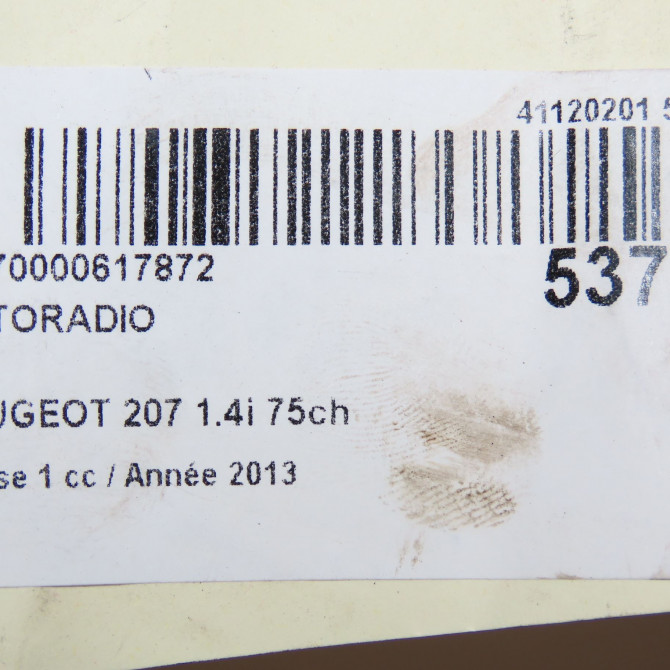 Autoradio occasion PEUGEOT 207 Phase 1 04-2006->06-2013 1.4i 75ch 16106920XT 6
