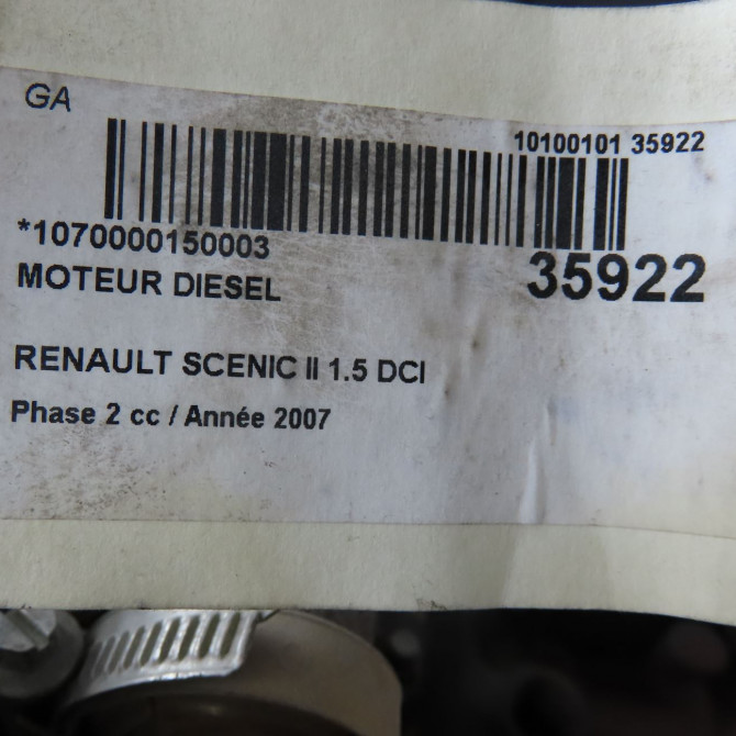 Moteur diesel occasion RENAULT SCENIC II Phase 2 09-2006->04-2009 1.5 DCI 105ch 7701478491 7