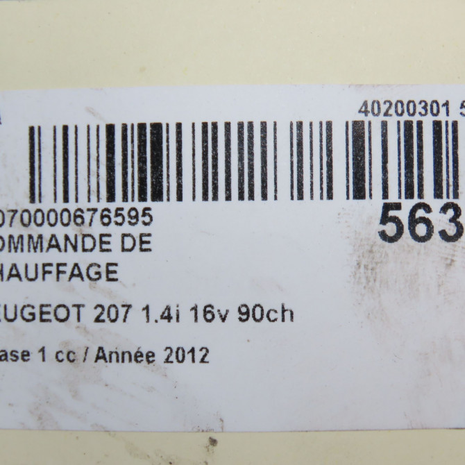 Commande de chauffage occasion PEUGEOT 207 Phase 1 04-2006->06-2013 1.4i 16v 90ch 6452Q6 7