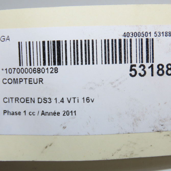 Compteur occasion CITROEN DS3 Phase 1 11-2009->03-2014 1.4 VTi 16v 95ch 98041357XT 7