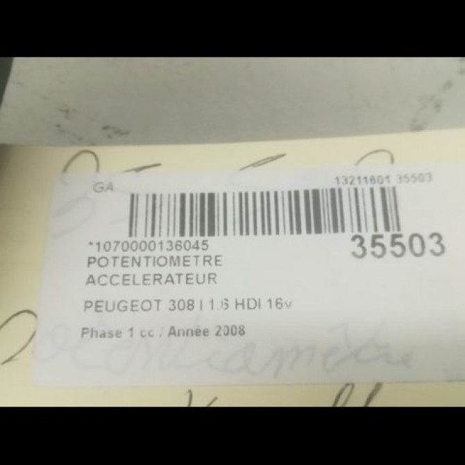 Potentiometre accelerateur occasion PEUGEOT 308 I Phase 1 09-2007->03-2011 1.6 HDI 16v 110ch 4