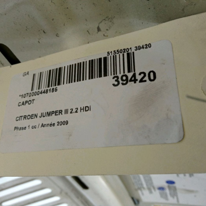 Capot occasion CITROEN JUMPER III Phase 1 06-2006->... 2.2 HDi 100ch 7901N8 3