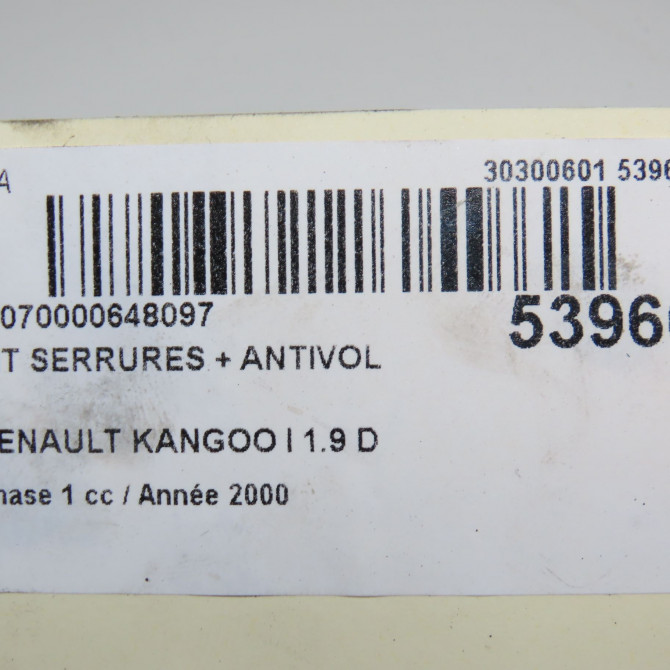 Kit serrures + antivol occasion RENAULT KANGOO I Phase 1 09-1997->06-2003 1.9 D 65ch 7701472589 8