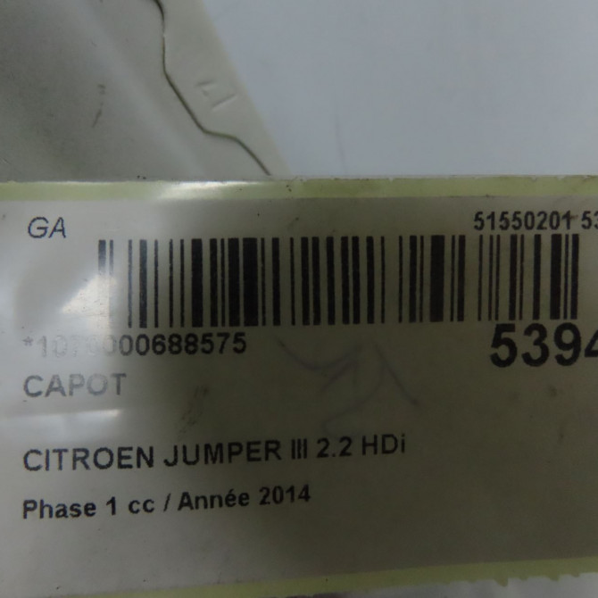Capot occasion CITROEN JUMPER III Phase 1 06-2006->... 2.2 HDi 130ch 7901N8 7