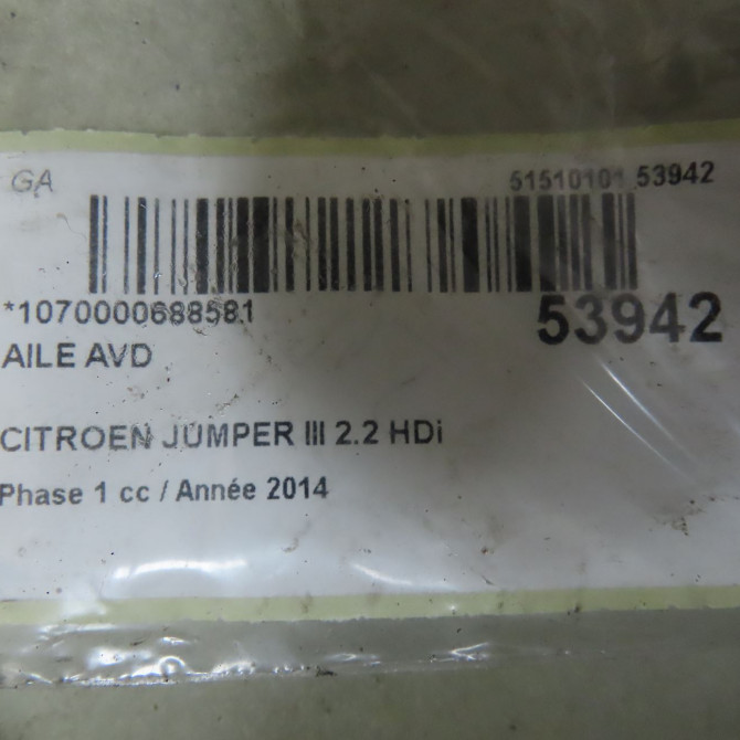 Aile avant droite occasion CITROEN JUMPER III Phase 1 06-2006->... 2.2 HDi 130ch 1610458480 7