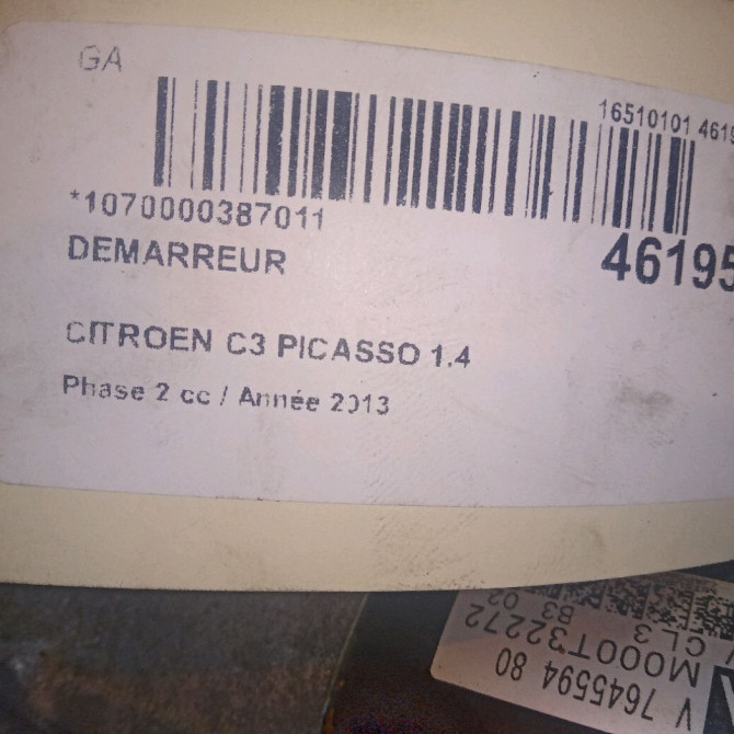 Démarreur occasion CITROEN C3 PICASSO Phase 2 09-2012->... 1.4 VTI 95ch V764559080 7