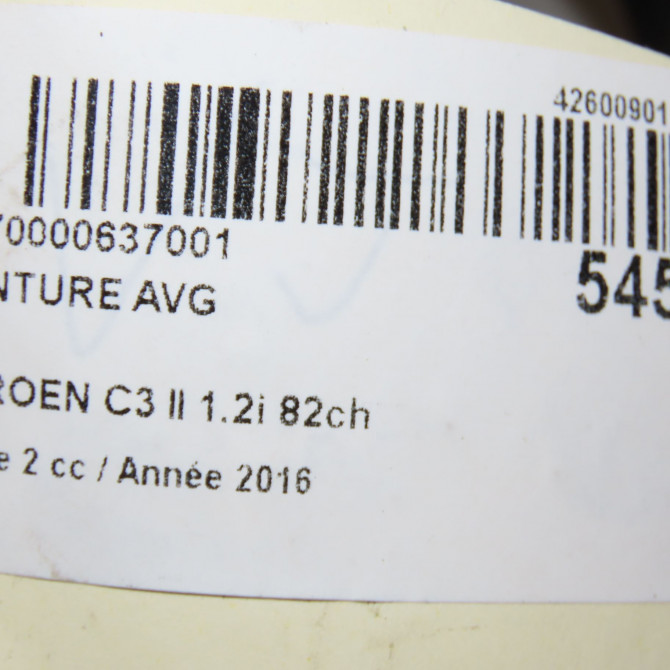 Ceinture avant gauche occasion CITROEN C3 II Phase 2 03-2013->12-2016 1.2i 82ch 98030363XX 6