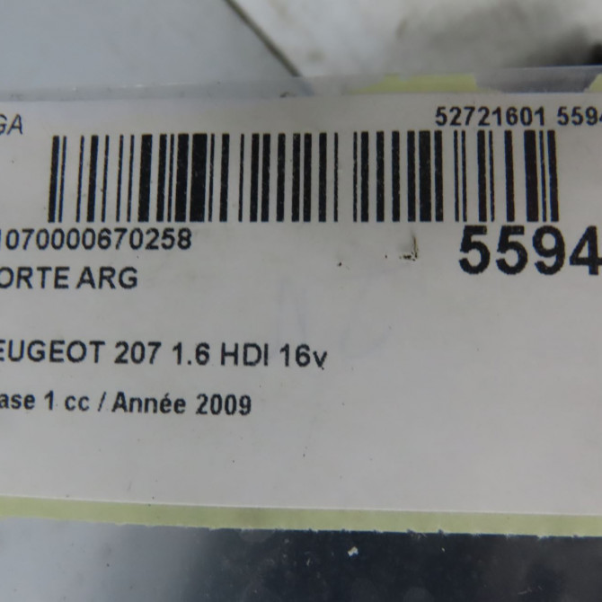 Porte arrière gauche occasion PEUGEOT 207 Phase 1 04-2006->06-2013 1.6 HDI 16v 90ch 9006N2 5