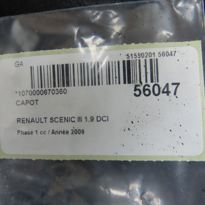 Capot occasion RENAULT SCENIC III Phase 1 04-2009->11-2011 1.9 DCI 130ch 651008842R 4