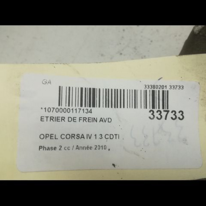 Etrier de frein avant droit occasion OPEL CORSA IV Phase 2 01-2011->03-2015 1.3 CDTI 95ch 93191696 3