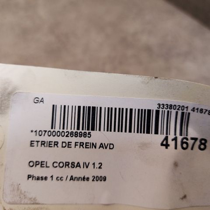 Etrier de frein avant droit occasion OPEL CORSA IV Phase 1 09-2006->12-2010 1.2 TWINPORT 80ch 93191696 3