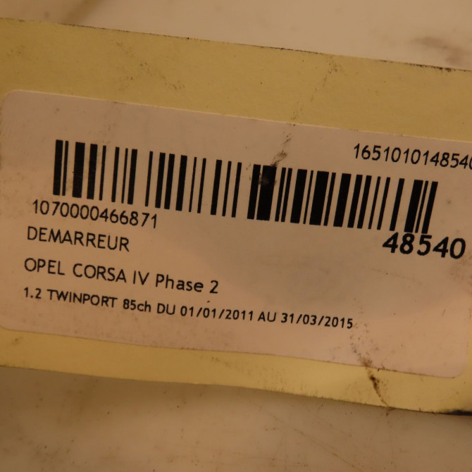 Démarreur occasion OPEL CORSA IV Phase 2 01-2011->03-2015 1.2 TWINPORT 85ch 95524894 3