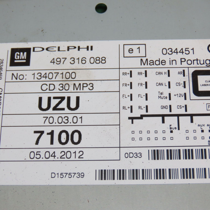 Autoradio occasion OPEL CORSA IV Phase 2 01-2011->03-2015 1.2 TWINPORT 85ch 13407113 3