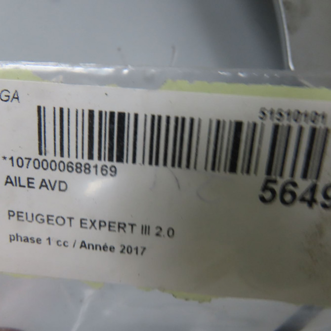Aile avant droite occasion PEUGEOT EXPERT III phase 1 03-2016->... 2.0 BLUEHDI 120ch 9808757980 4