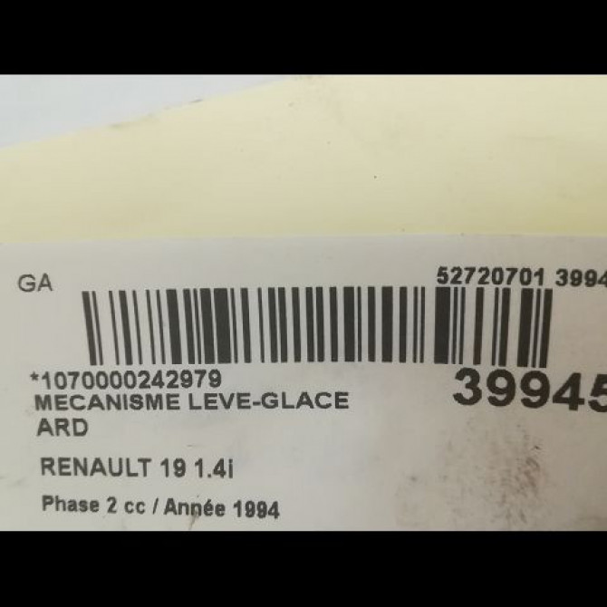 Mecanisme leve-glace arrière droit occasion RENAULT 19 Phase 2 04-1992->04-1997 1.4i 3